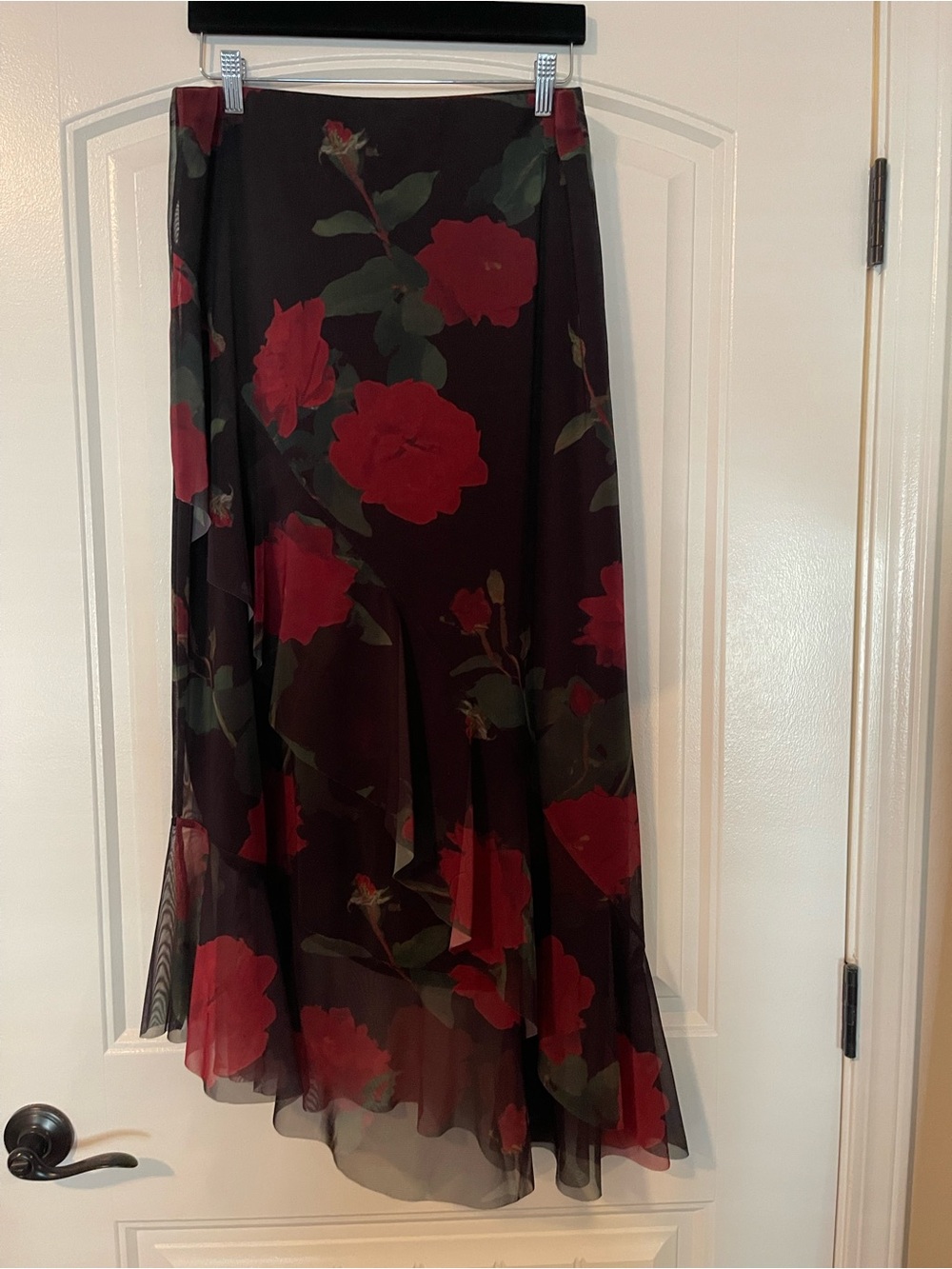 Topshop Floral Red & Black Rose Layered Maxi Skirt